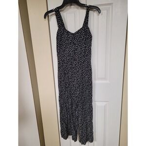 Loft BOHEMIAN Hippie Black Floral Wide Leg Cropped Jumpsuit Smocked Back Size SP
